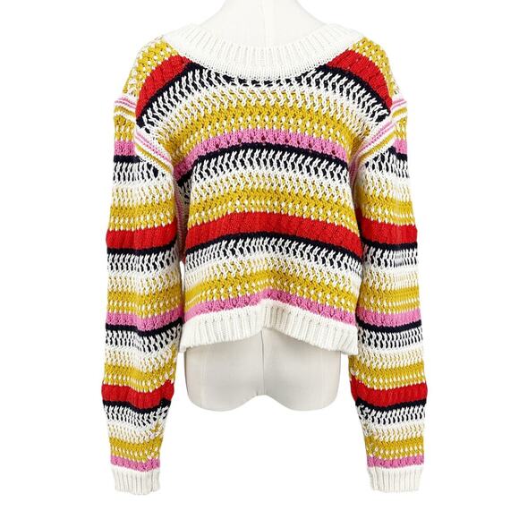 DeLuc Ayden Chunky Knit Crop Cardigan Sweater Striped Size Large - Picture 9 of 10